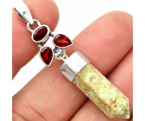 Authentic White Buffalo Turquoise Nevada and Garnet Point Pendant SDP149574 P-1307, 8x23 mm