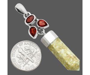 Authentic White Buffalo Turquoise Nevada and Garnet Point Pendant SDP149574 P-1307, 8x23 mm