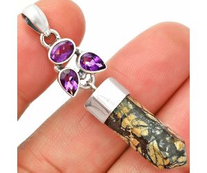 Authentic White Buffalo Turquoise Nevada and Amethyst Point Pendant SDP149577 P-1307, 8x22 mm