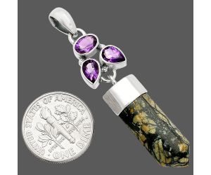Authentic White Buffalo Turquoise Nevada and Amethyst Point Pendant SDP149577 P-1307, 8x22 mm