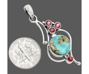 Kingman Turquoise With Pyrite and Garnet Pendant SDP149594 P-1037, 11x11 mm