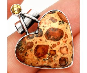 Heart - Leopardite Jasper and Citrine Pendant SDP149649 P-1159, 22x25 mm