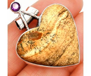 Heart - Picture Jasper and Amethyst Pendant SDP149652 P-1159, 26x27 mm
