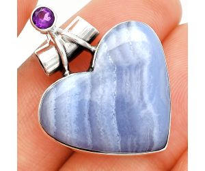 Heart - Blue Lace Agate and Amethyst Pendant SDP149659 P-1159, 22x25 mm