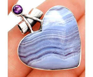 Heart - Blue Lace Agate and Amethyst Pendant SDP149660 P-1159, 24x27 mm