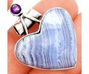 Heart - Blue Lace Agate and Amethyst Pendant SDP149662 P-1159, 22x25 mm