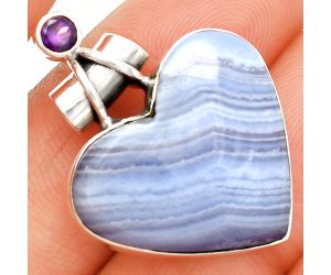 Heart - Blue Lace Agate and Amethyst Pendant SDP149671 P-1159, 22x24 mm