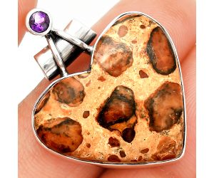 Heart - Leopardite Jasper and Amethyst Pendant SDP149675 P-1159, 25x27 mm