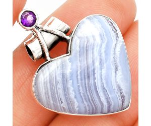 Heart - Blue Lace Agate and Amethyst Pendant SDP149682 P-1159, 22x25 mm