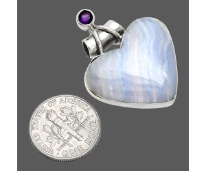 Heart - Blue Lace Agate and Amethyst Pendant SDP149682 P-1159, 22x25 mm