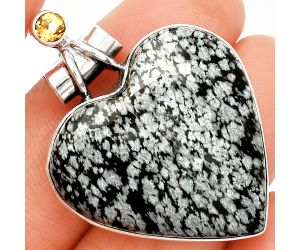 Heart - Snow Flake Obsidian and Citrine Pendant SDP149685 P-1159, 29x29 mm