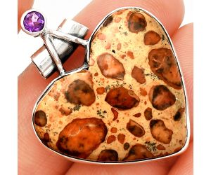Heart - Leopardite Jasper and Amethyst Pendant SDP149690 P-1159, 26x29 mm