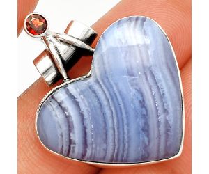 Heart - Blue Lace Agate and Garnet Pendant SDP149706 P-1159, 23x27 mm