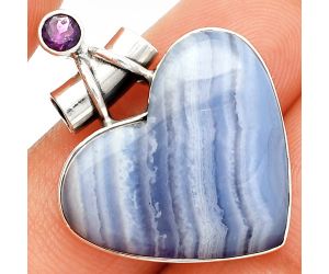 Heart - Blue Lace Agate and Amethyst Pendant SDP149713 P-1159, 22x25 mm