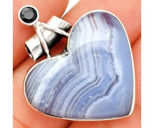 Heart - Blue Lace Agate and Black Onyx Pendant SDP149717 P-1159, 24x26 mm