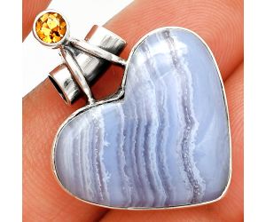 Heart - Blue Lace Agate and Citrine Pendant SDP149718 P-1159, 22x25 mm