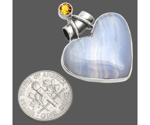 Heart - Blue Lace Agate and Citrine Pendant SDP149718 P-1159, 22x25 mm