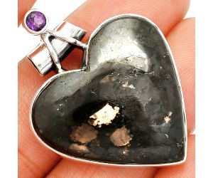 Heart - Nuummite and Amethyst Pendant SDP149721 P-1159, 28x29 mm
