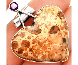 Heart - Leopardite Jasper and Amethyst Pendant SDP149723 P-1159, 26x29 mm