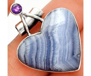 Heart - Blue Lace Agate and Amethyst Pendant SDP149725 P-1159, 22x24 mm