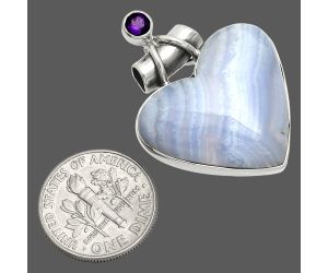 Heart - Blue Lace Agate and Amethyst Pendant SDP149725 P-1159, 22x24 mm