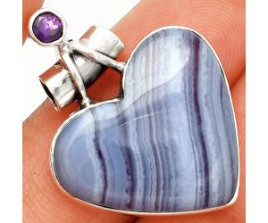 Heart - Blue Lace Agate and Amethyst Pendant SDP149727 P-1159, 22x24 mm