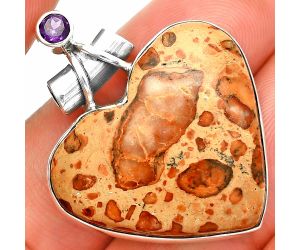 Heart - Leopardite Jasper and Amethyst Pendant SDP149747 P-1159, 25x28 mm