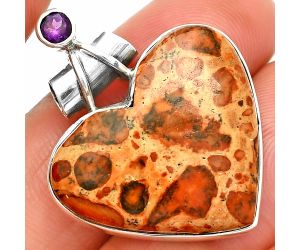 Heart - Leopardite Jasper and Amethyst Pendant SDP149748 P-1159, 23x26 mm
