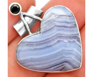 Heart - Blue Lace Agate and Black Onyx Pendant SDP149753 P-1159, 22x25 mm