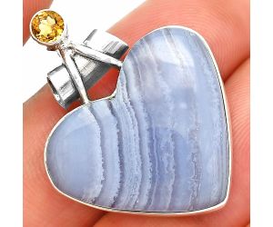 Heart - Blue Lace Agate and Citrine Pendant SDP149754 P-1159, 23x26 mm