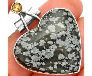 Heart - Snow Flake Obsidian and Citrine Pendant SDP149765 P-1159, 27x30 mm