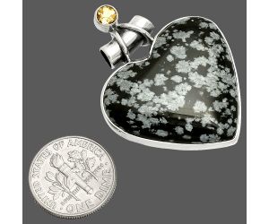 Heart - Snow Flake Obsidian and Citrine Pendant SDP149765 P-1159, 27x30 mm