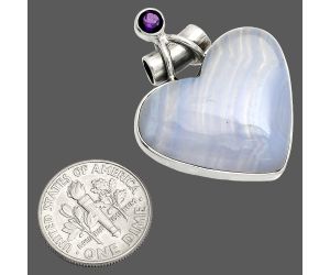 Heart - Blue Lace Agate and Amethyst Pendant SDP149775 P-1159, 24x26 mm