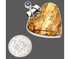 Heart - Picture Jasper and Amethyst Pendant SDP149779 P-1159, 26x28 mm
