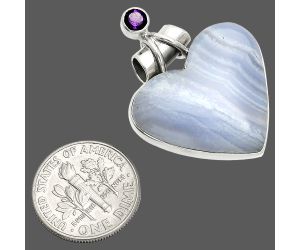 Heart - Blue Lace Agate and Amethyst Pendant SDP149783 P-1159, 22x24 mm
