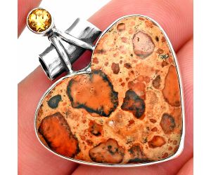 Heart - Leopardite Jasper and Citrine Pendant SDP149795 P-1159, 24x28 mm