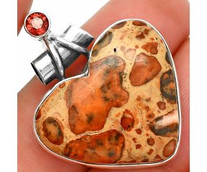 Heart - Leopardite Jasper and Garnet Pendant SDP149796 P-1159, 23x27 mm