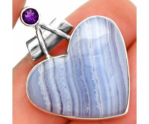 Heart - Blue Lace Agate and Amethyst Pendant SDP149804 P-1159, 23x25 mm