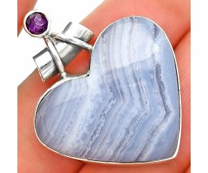 Heart - Blue Lace Agate and Amethyst Pendant SDP149805 P-1159, 24x28 mm