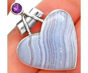 Heart - Blue Lace Agate and Amethyst Pendant SDP149806 P-1159, 21x23 mm