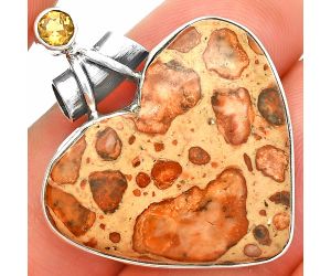 Heart - Leopardite Jasper and Citrine Pendant SDP149815 P-1159, 26x29 mm
