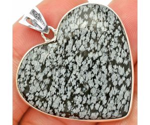 Heart - Snow Flake Obsidian Pendant SDP149843 P-1043, 31x33 mm