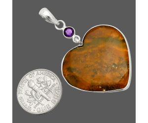 Heart - Texas Moss Agate and Amethyst Pendant SDP150109 P-1098, 26x26 mm