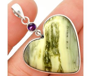 Heart - Natural Serpentine and Amethyst Pendant SDP150122 P-1098, 26x28 mm