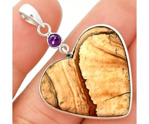 Heart - Picture Jasper and Amethyst Pendant SDP150124 P-1098, 27x28 mm