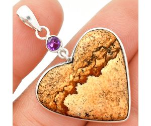 Heart - Picture Jasper and Amethyst Pendant SDP150127 P-1098, 25x27 mm