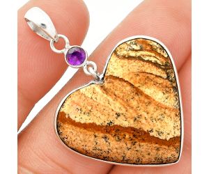 Heart - Picture Jasper and Amethyst Pendant SDP150133 P-1098, 26x28 mm