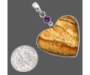 Heart - Picture Jasper and Amethyst Pendant SDP150133 P-1098, 26x28 mm