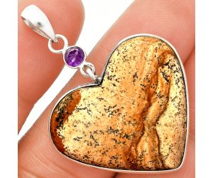 Heart - Picture Jasper and Amethyst Pendant SDP150135 P-1098, 27x30 mm