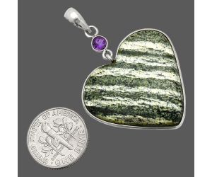 Heart - Natural Chrysotile and Amethyst Pendant SDP150144 P-1098, 29x30 mm